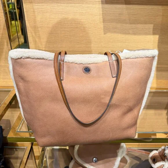 Tory Burch Shearling Tote 170389 Taupe $750 - Picture 5 of 16